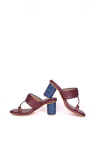 Wine Vegan Leather Kolhapuri by Tic Tac Toe