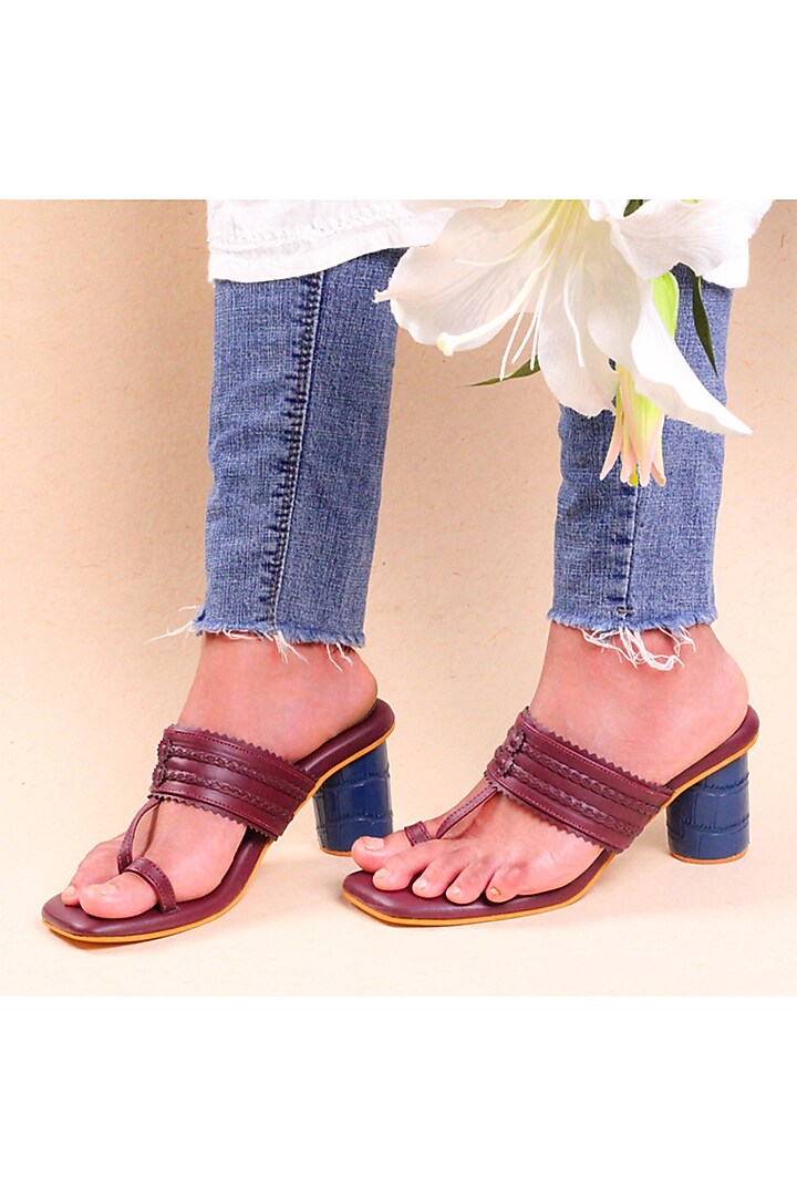 Wine Vegan Leather Kolhapuri by Tic Tac Toe at Pernia's Pop Up Shop