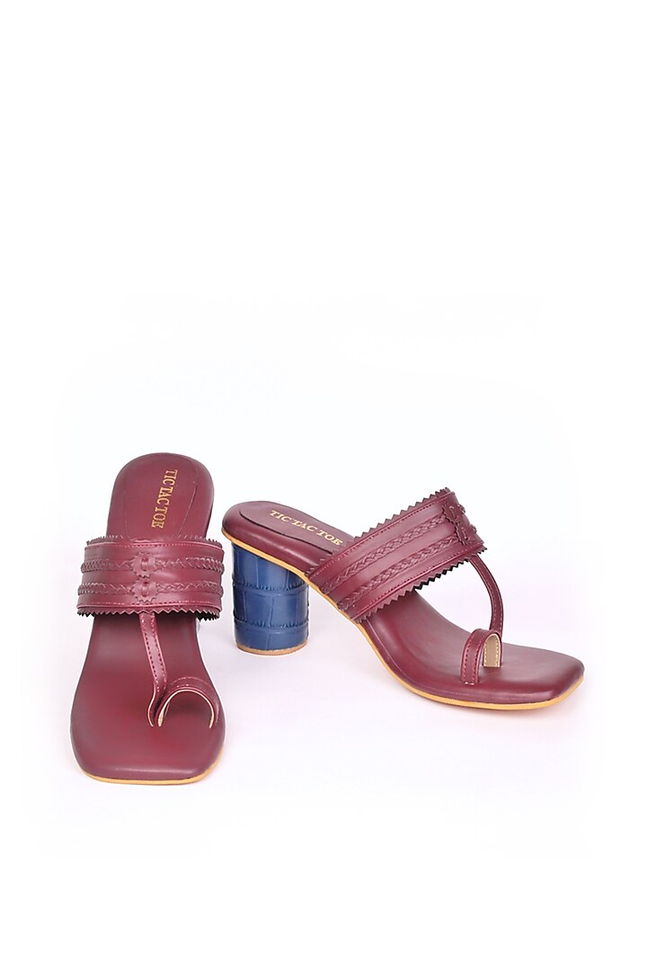 Wine Vegan Leather Kolhapuri by Tic Tac Toe at Pernia's Pop Up Shop