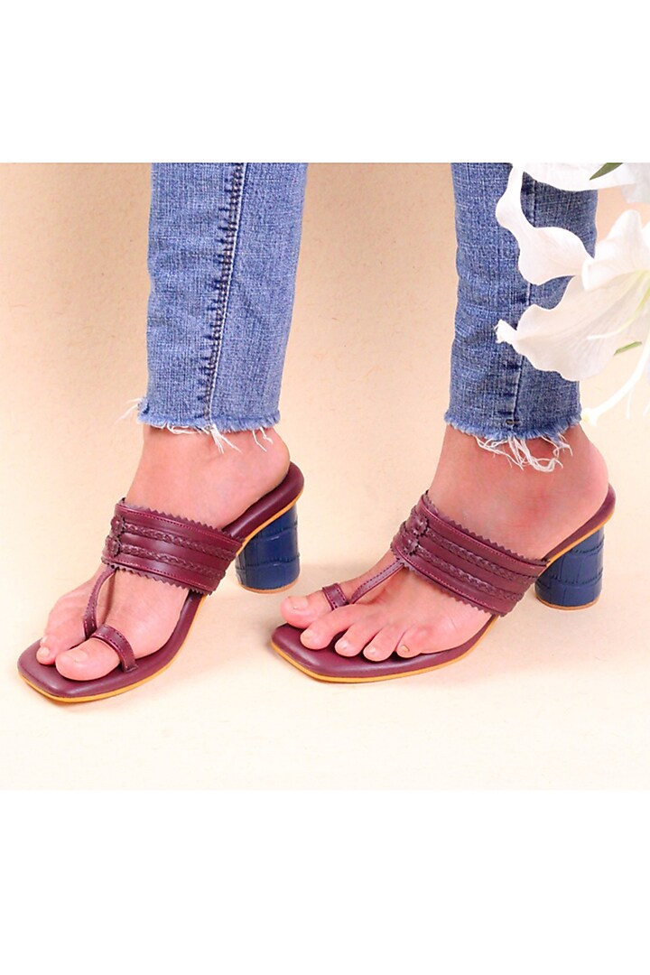 Wine Vegan Leather Kolhapuri by Tic Tac Toe at Pernia's Pop Up Shop