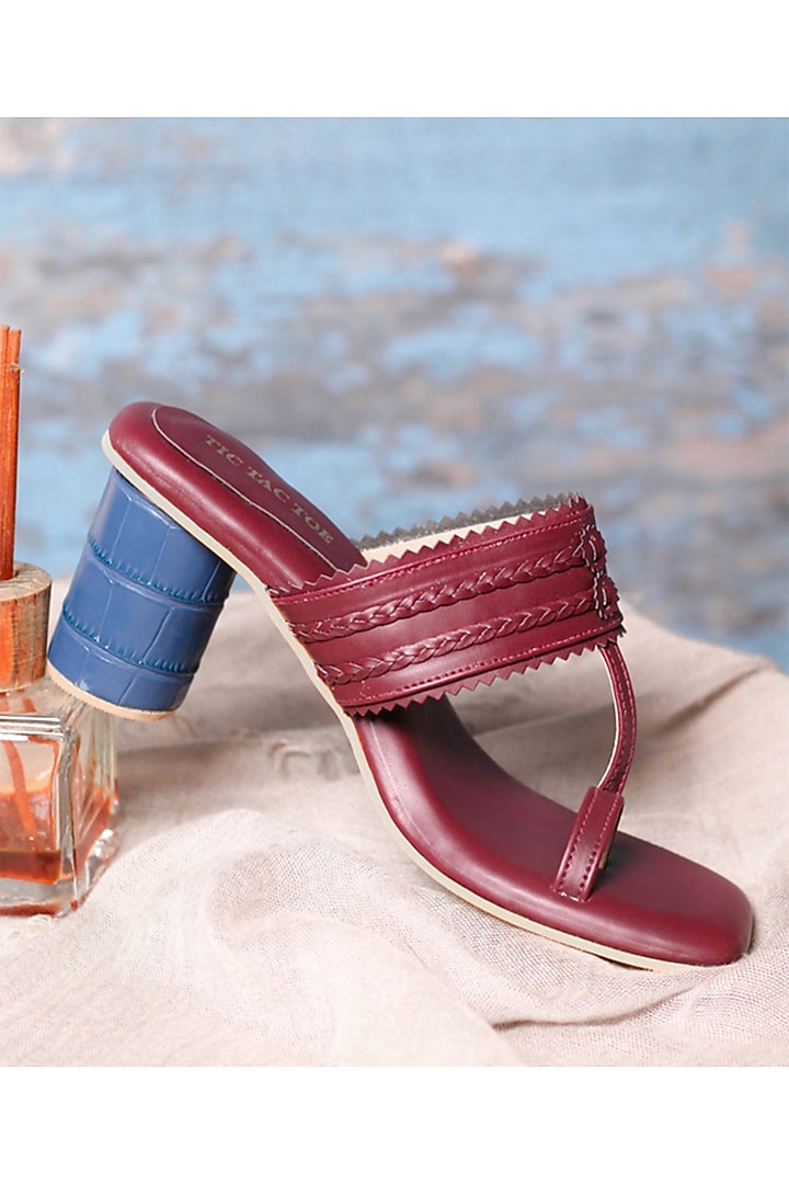 Wine Vegan Leather Kolhapuri by Tic Tac Toe at Pernia's Pop Up Shop