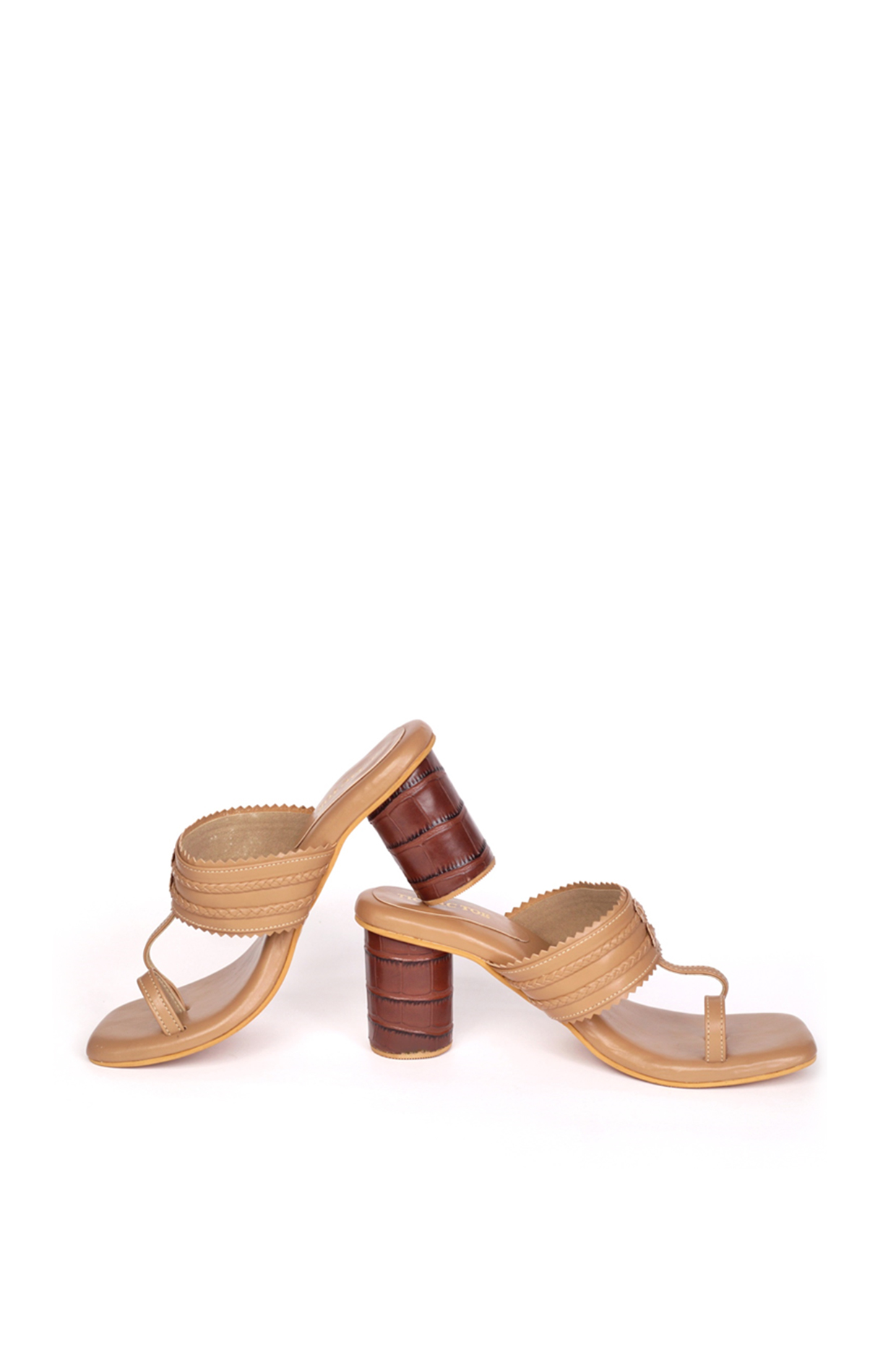 Beige Vegan Leather Kolhapuri by Tic Tac Toe at Pernia's Pop Up Shop