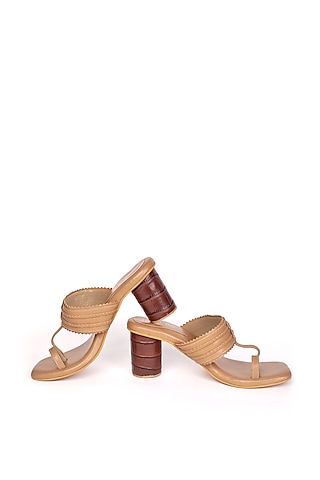 Beige Vegan Leather Kolhapuri by Tic Tac Toe