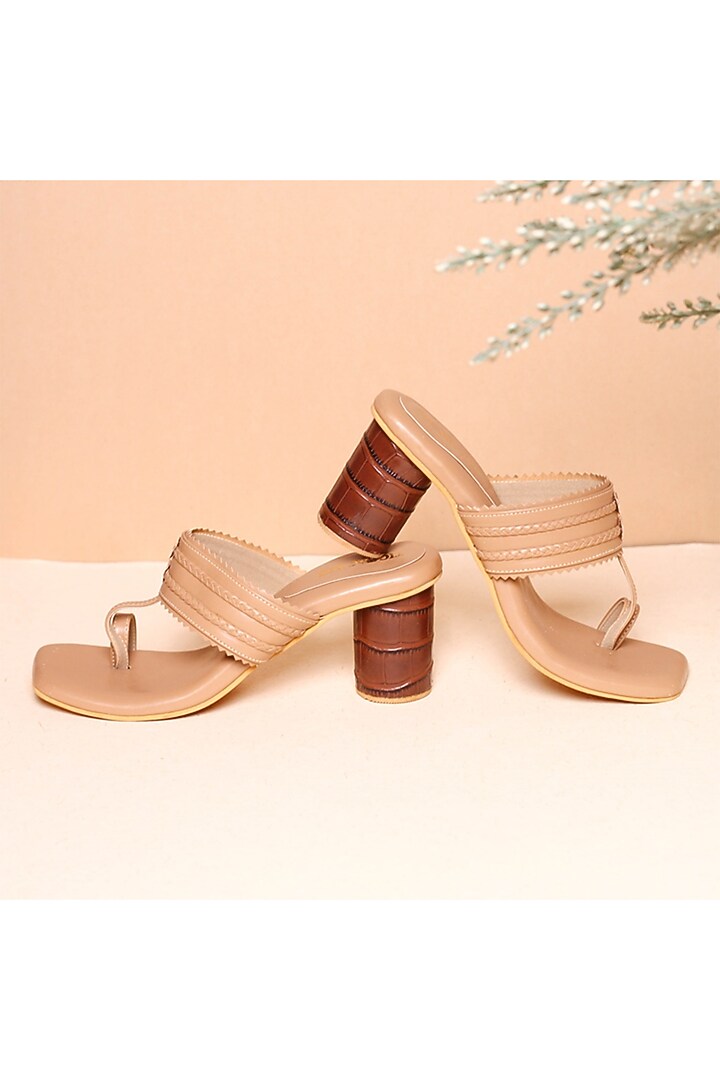 Beige Vegan Leather Kolhapuri by Tic Tac Toe at Pernia's Pop Up Shop