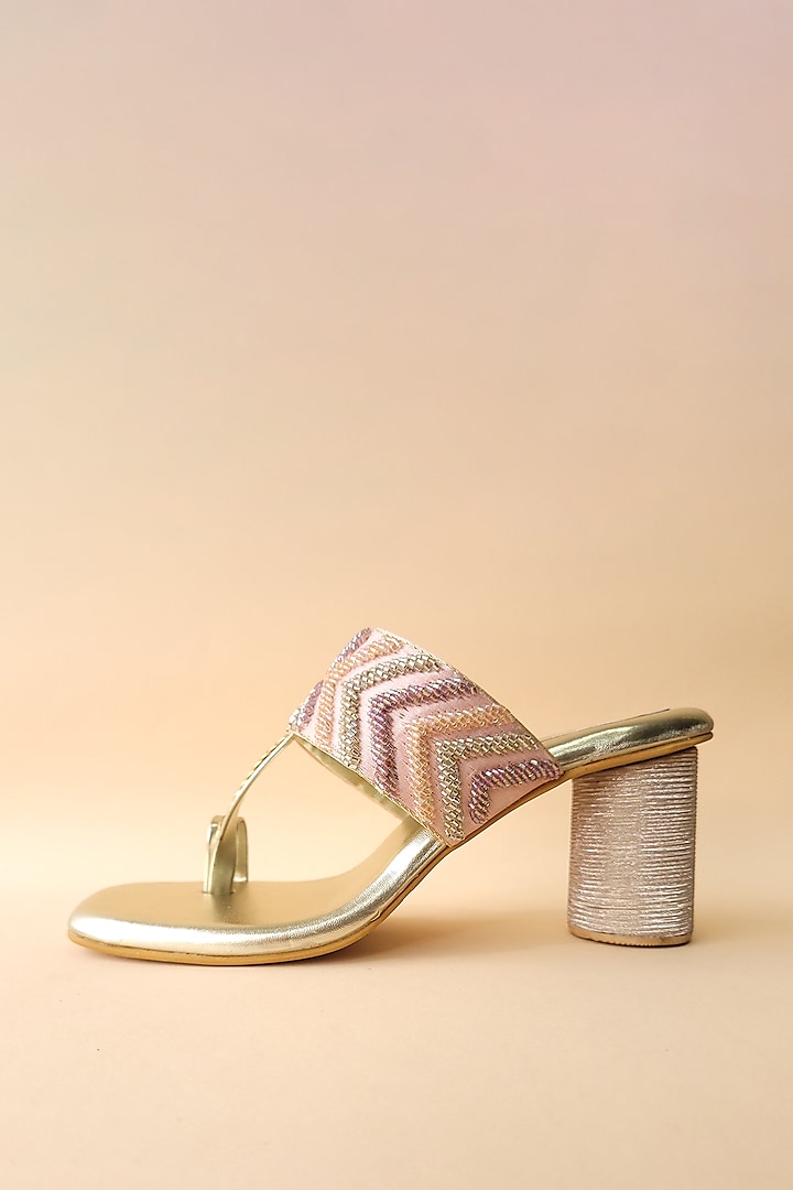 Gold Vegan Leather Heels by Tic Tac Toe at Pernia's Pop Up Shop