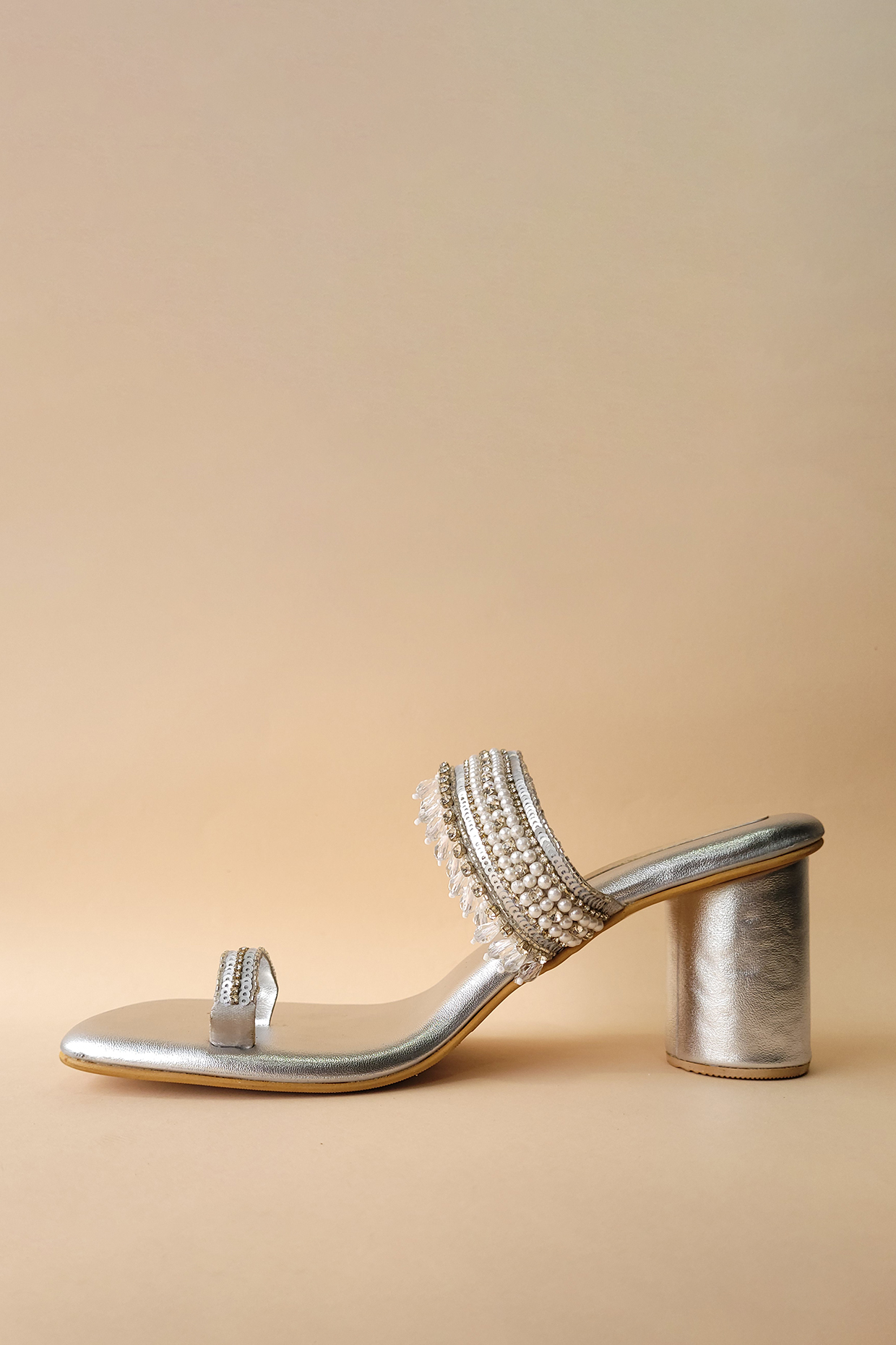 Silver Vegan Leather Heels by Tic Tac Toe at Pernia's Pop Up Shop