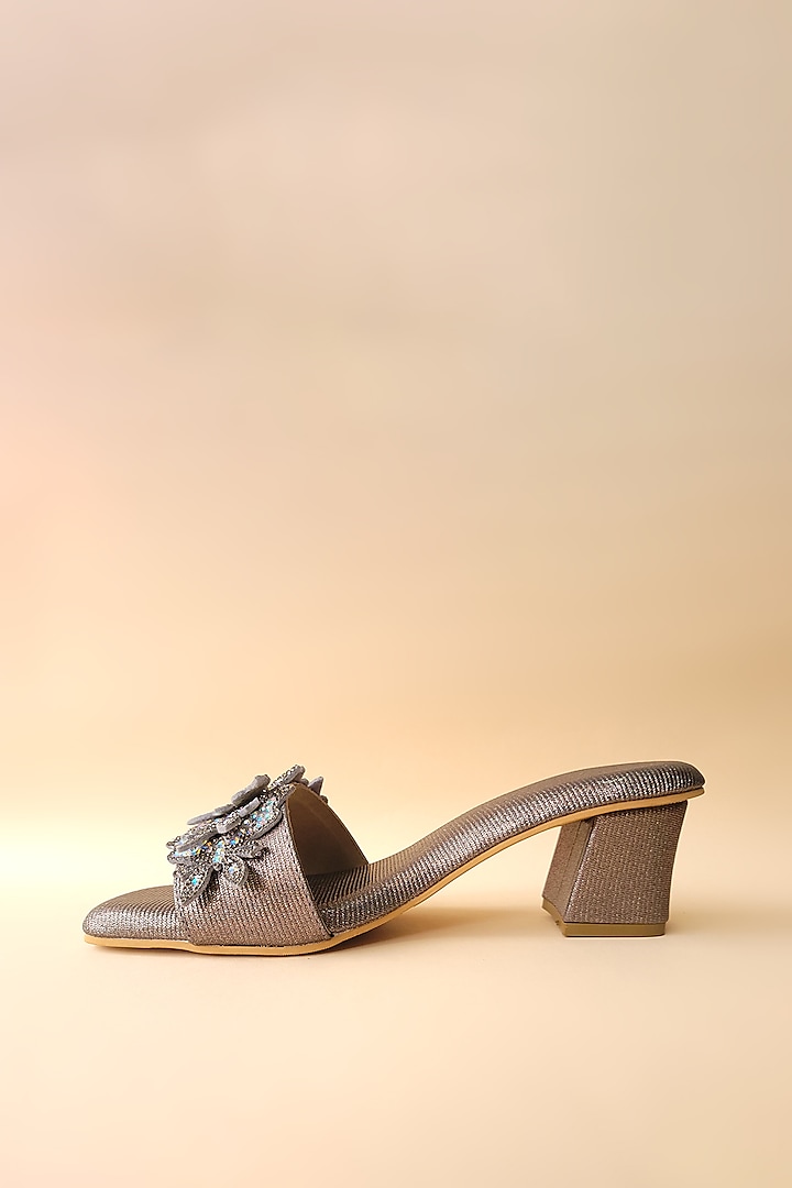 Grey Embellished Shimmer Block Heels by Tic Tac Toe