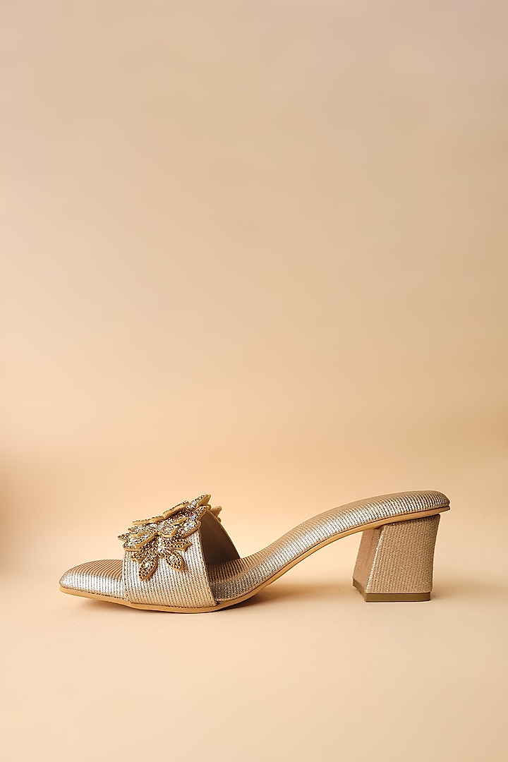 Gold Embellished Shimmer Block Heels by Tic Tac Toe
