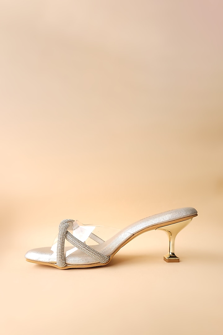 Silver Embellished Shimmer Block Heels by Tic Tac Toe