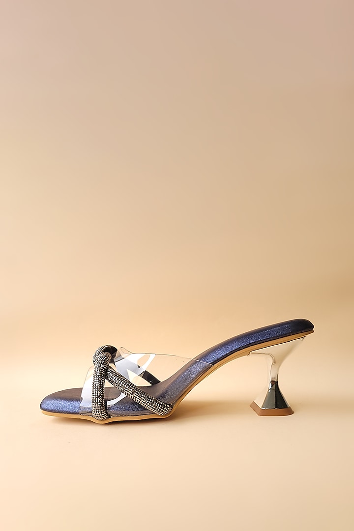 Gunmetal Embellished Shimmer Block Heels by Tic Tac Toe