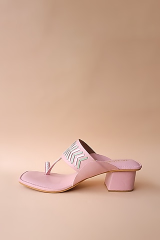 Pink Embroidered Kolhapuri by Tic Tac Toe