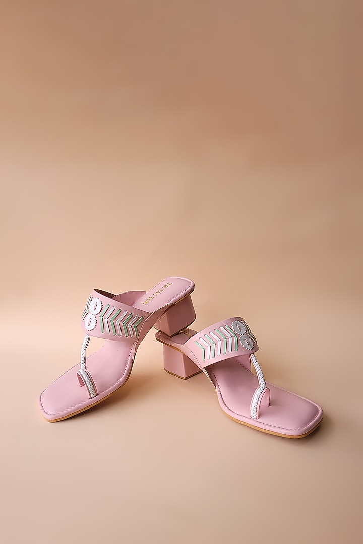 Pink Embroidered Kolhapuri by Tic Tac Toe at Pernia's Pop Up Shop