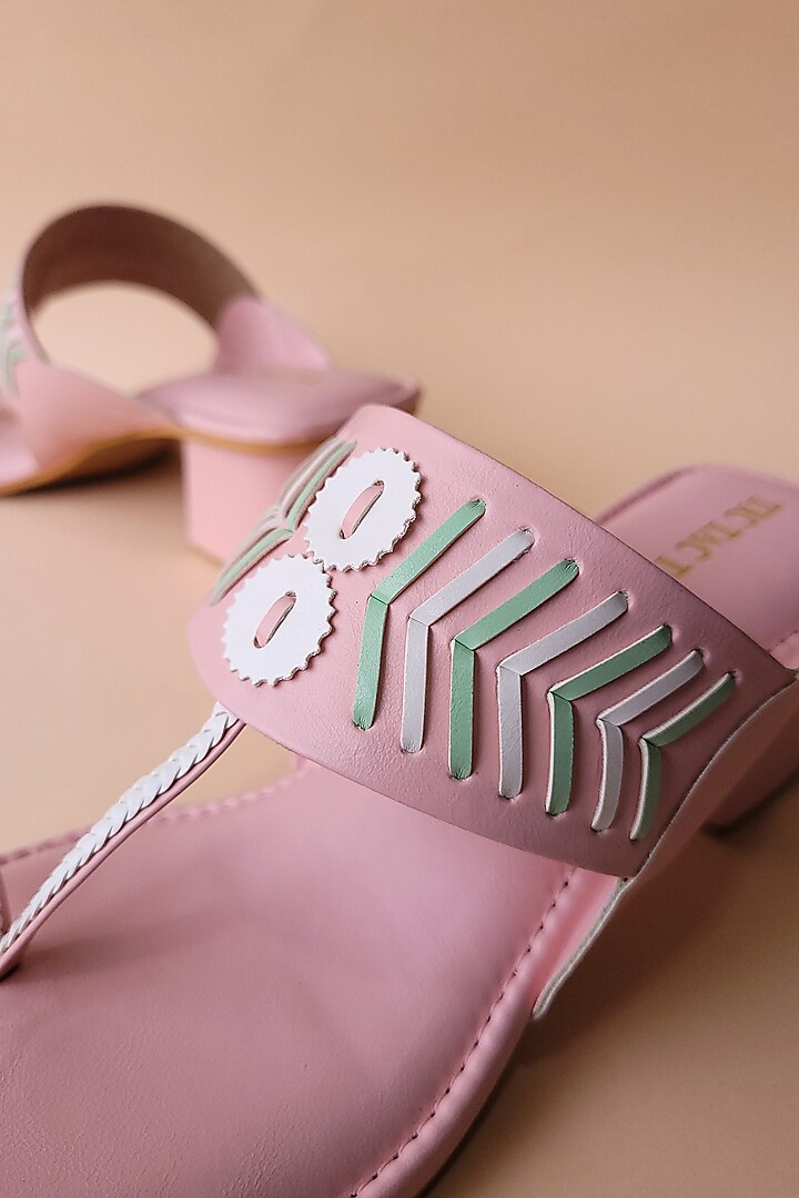 Pink Embroidered Kolhapuri by Tic Tac Toe at Pernia's Pop Up Shop