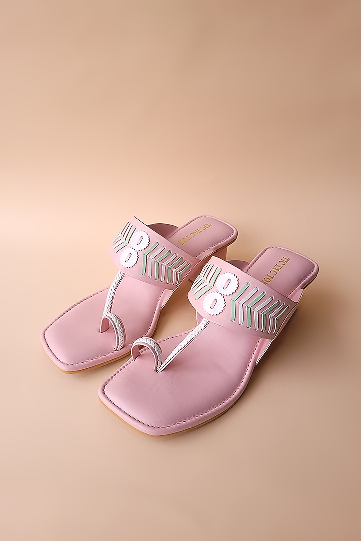 Pink Embroidered Kolhapuri by Tic Tac Toe at Pernia's Pop Up Shop