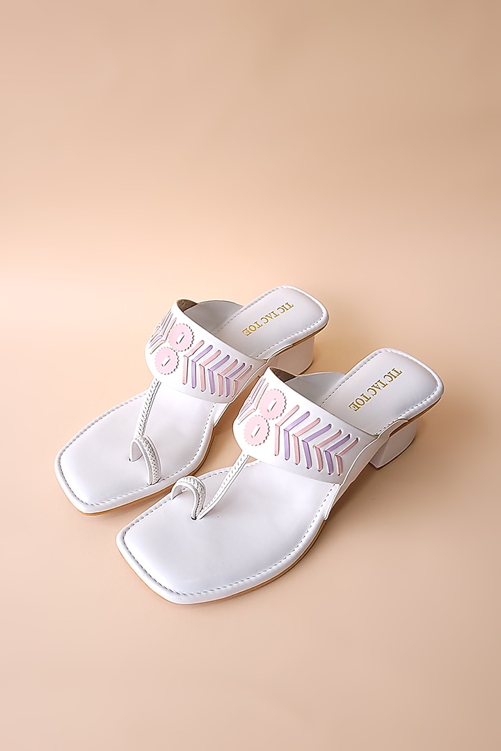 White Embroidered Kolhapuri by Tic Tac Toe at Pernia's Pop Up Shop