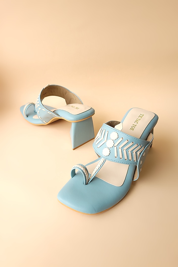 Blue Vegan Leather Kolhapuri by Tic Tac Toe at Pernia's Pop Up Shop