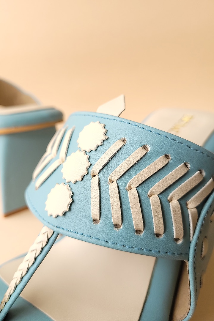 Blue Vegan Leather Kolhapuri by Tic Tac Toe at Pernia's Pop Up Shop