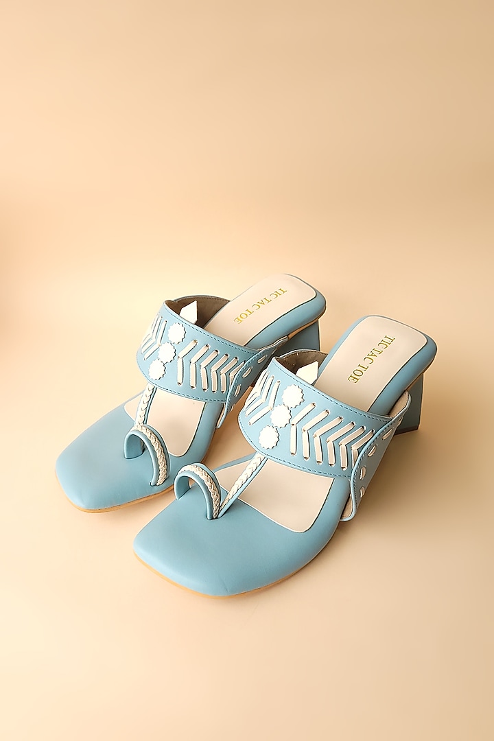 Blue Vegan Leather Kolhapuri by Tic Tac Toe at Pernia's Pop Up Shop