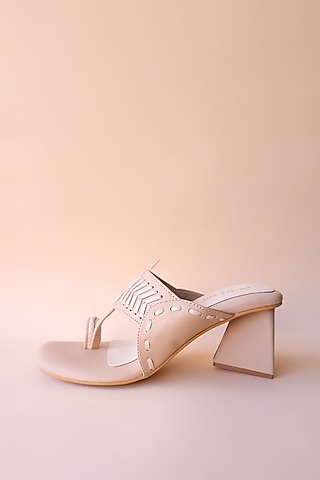 Beige Vegan Leather Kolhapuri by Tic Tac Toe