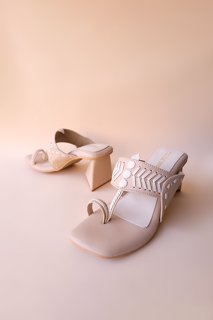 Beige Vegan Leather Kolhapuri by Tic Tac Toe at Pernia's Pop Up Shop