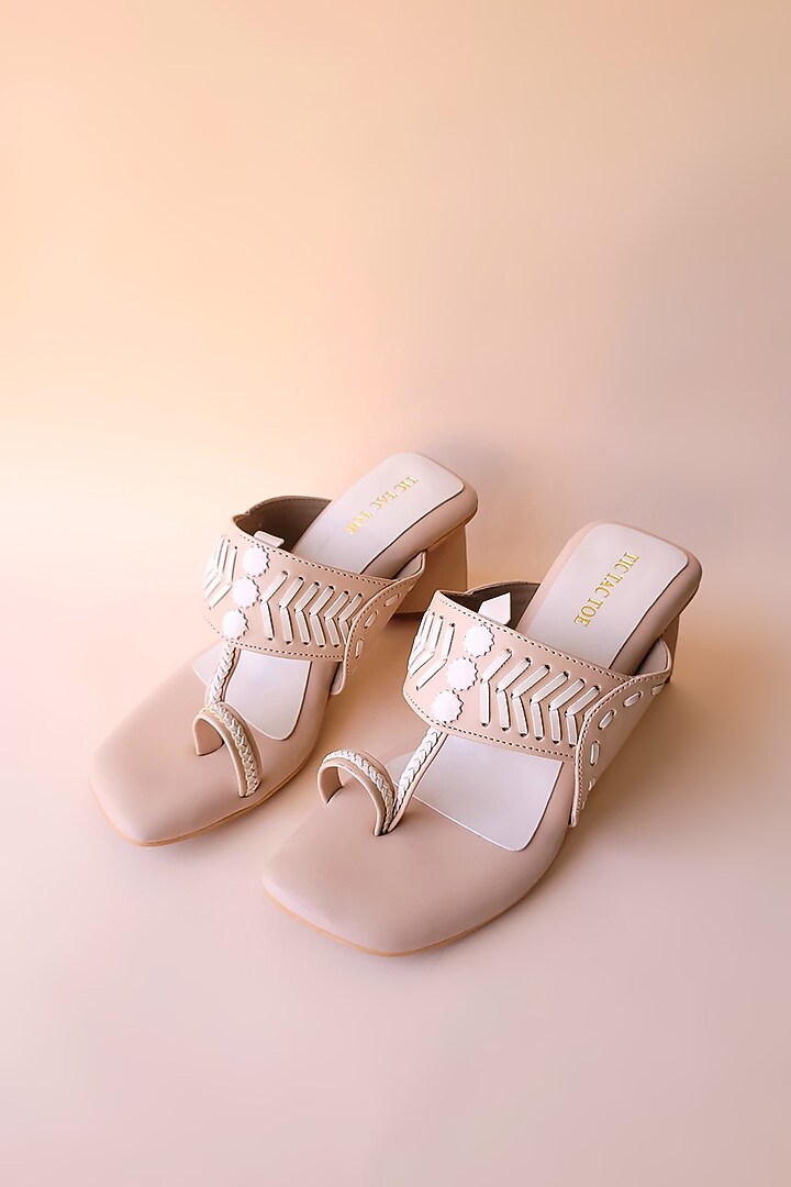 Beige Vegan Leather Kolhapuri by Tic Tac Toe at Pernia's Pop Up Shop