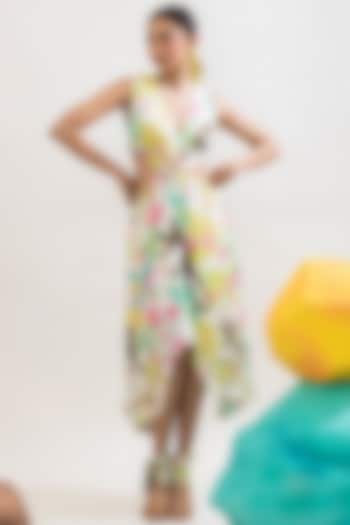 Multi-Colored Viscose Satin Printed Cut-Out Midi Summer Dress by That Thing You Love at Pernia's Pop Up Shop