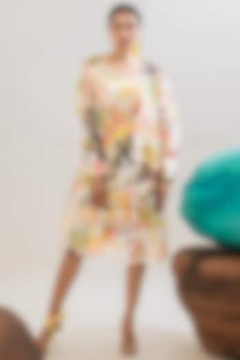 Multi-Colored Viscose Satin & Organza Jungle Printed A-Line Jacket Summer Dress by That Thing You Love at Pernia's Pop Up Shop