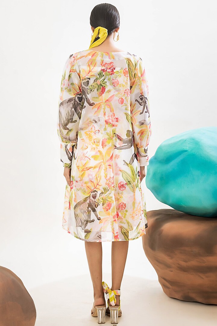 Multi-Colored Viscose Satin & Organza Jungle Printed A-Line Jacket Summer Dress by That Thing You Love at Pernia's Pop Up Shop
