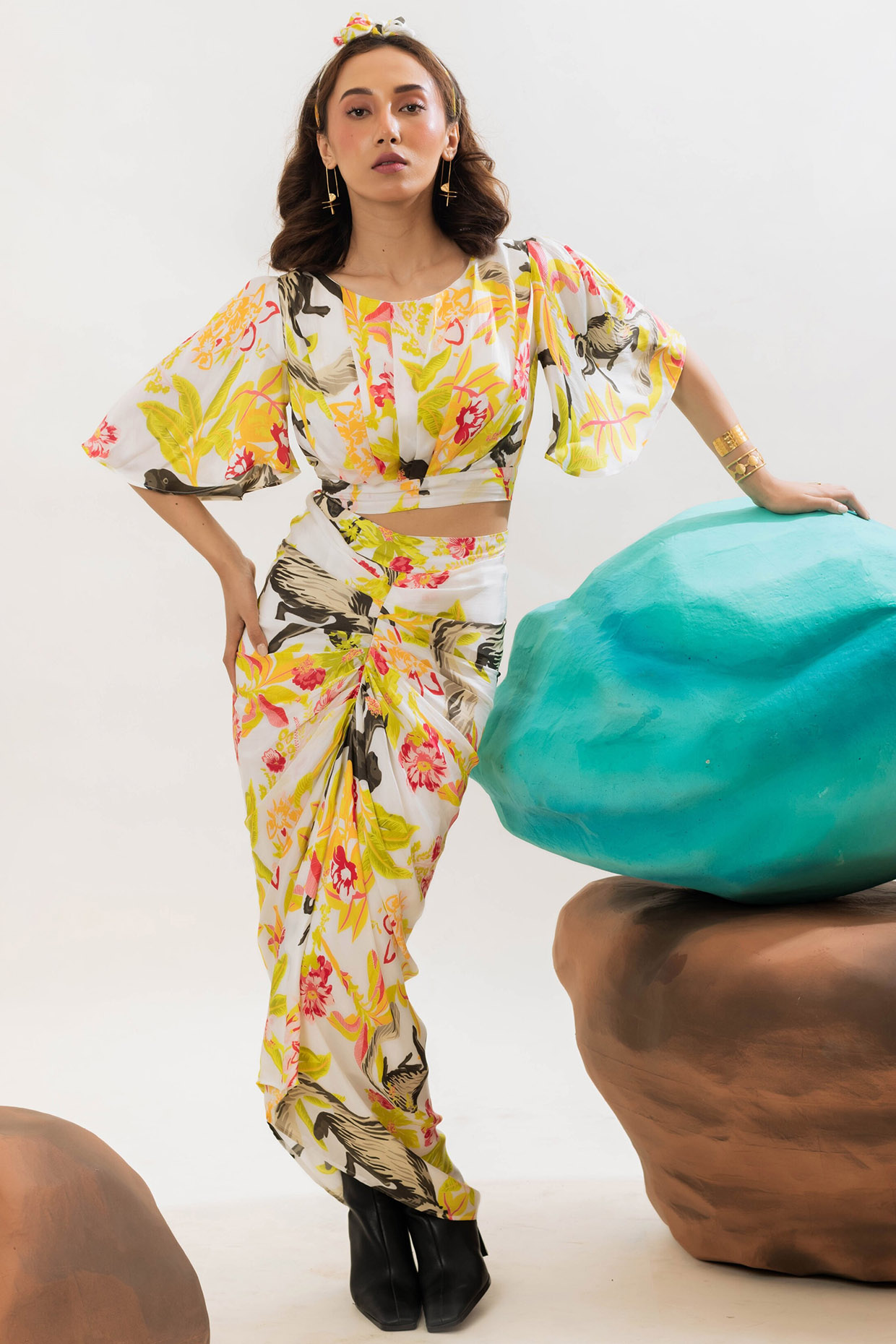 Multi Colored Viscose Satin Draped Blouse Design by That Thing You Love