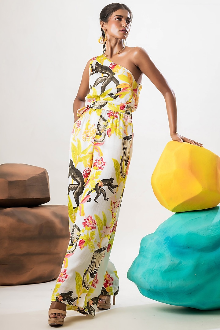 Multi-Colored Viscose Satin One-Shoulder Jumpsuit by That Thing You Love