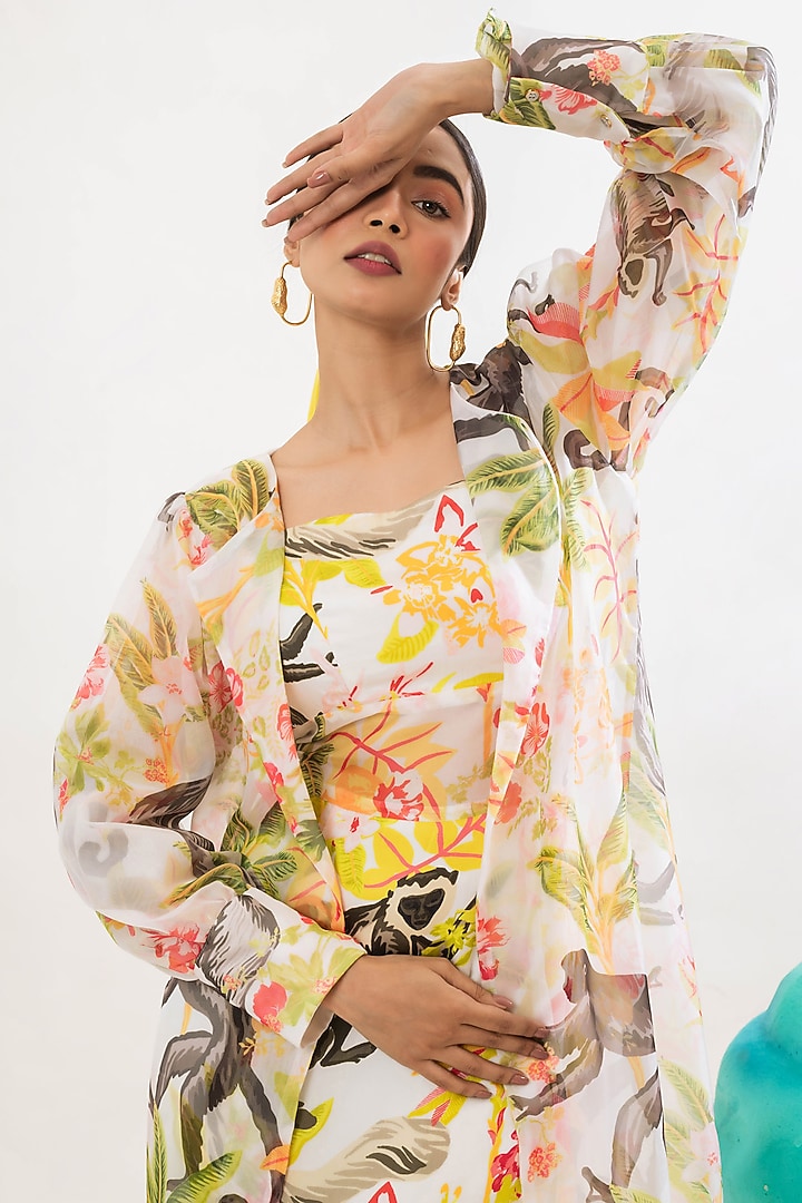 Multi-Colored Organza Printed Sheer Trench Coat With Belt by That Thing You Love at Pernia's Pop Up Shop
