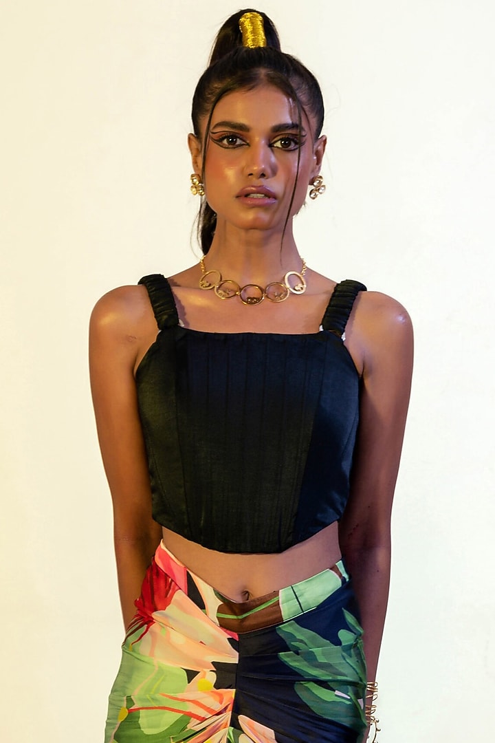 Black Viscose Satin Corset Top by That Thing You Love at Pernia's Pop Up Shop