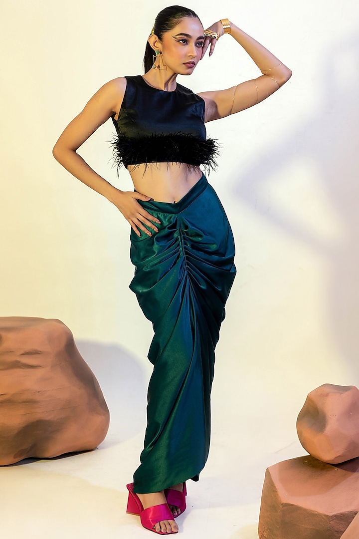 Green Viscose Satin Draped Skirt by That Thing You Love
