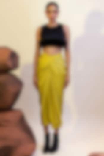 Yellow Viscose Satin Draped Skirt by That Thing You Love