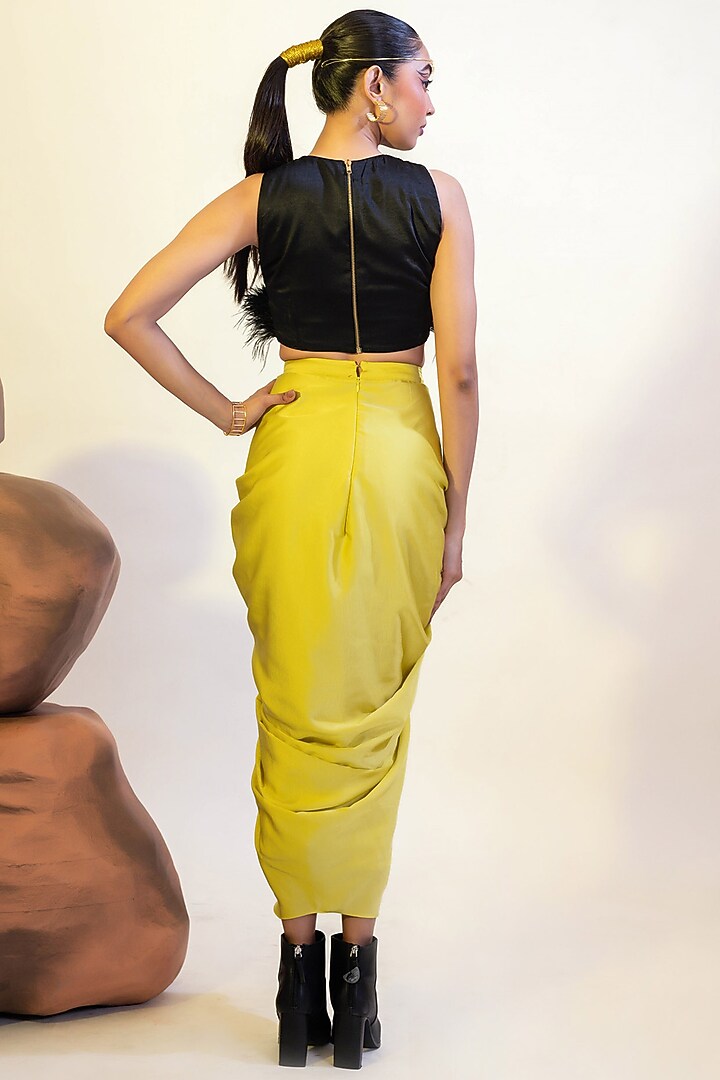 Yellow Viscose Satin Draped Skirt by That Thing You Love at Pernia's Pop Up Shop