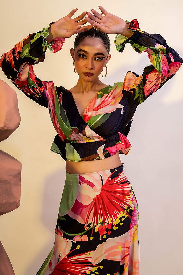 Multi-Colored Viscose Satin Printed Crop Top by That Thing You Love