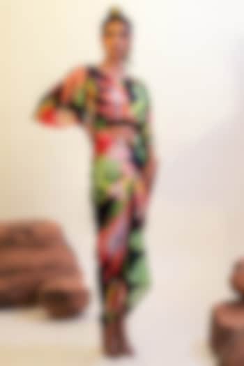 Multi-Colored Viscose Satin Printed Draped Skirt Set by That Thing You Love at Pernia's Pop Up Shop
