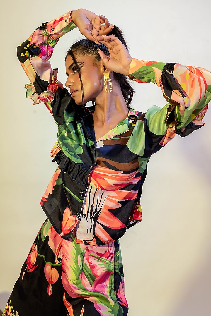 Multi-Colored Viscose Satin Printed Shirt by That Thing You Love at Pernia's Pop Up Shop