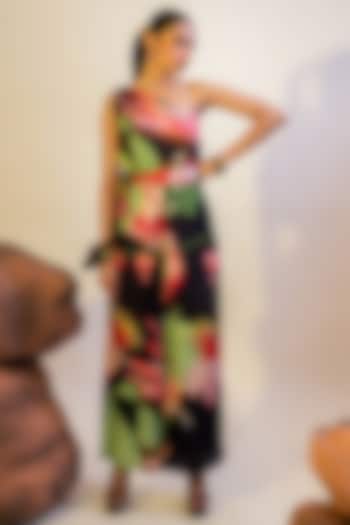 Multi-Colored Viscose Satin Printed One-Shoulder Jumpsuit by That Thing You Love