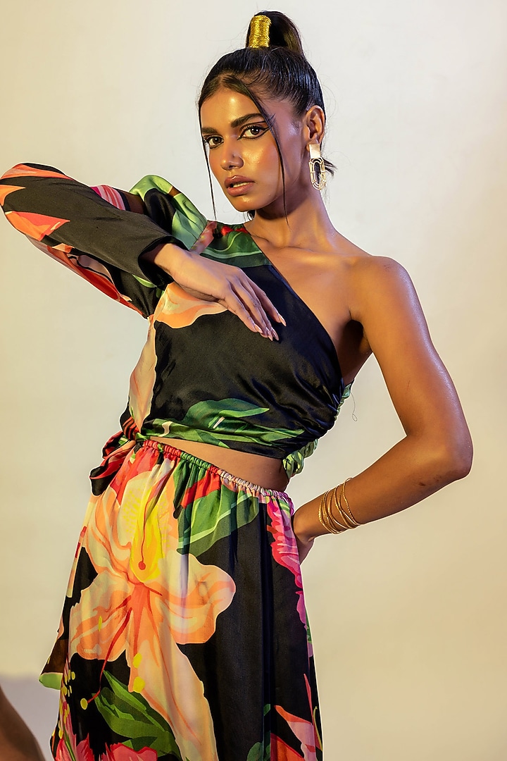 Multi-Colored Viscose Satin Printed One-Shoulder Summer Dress by That Thing You Love at Pernia's Pop Up Shop