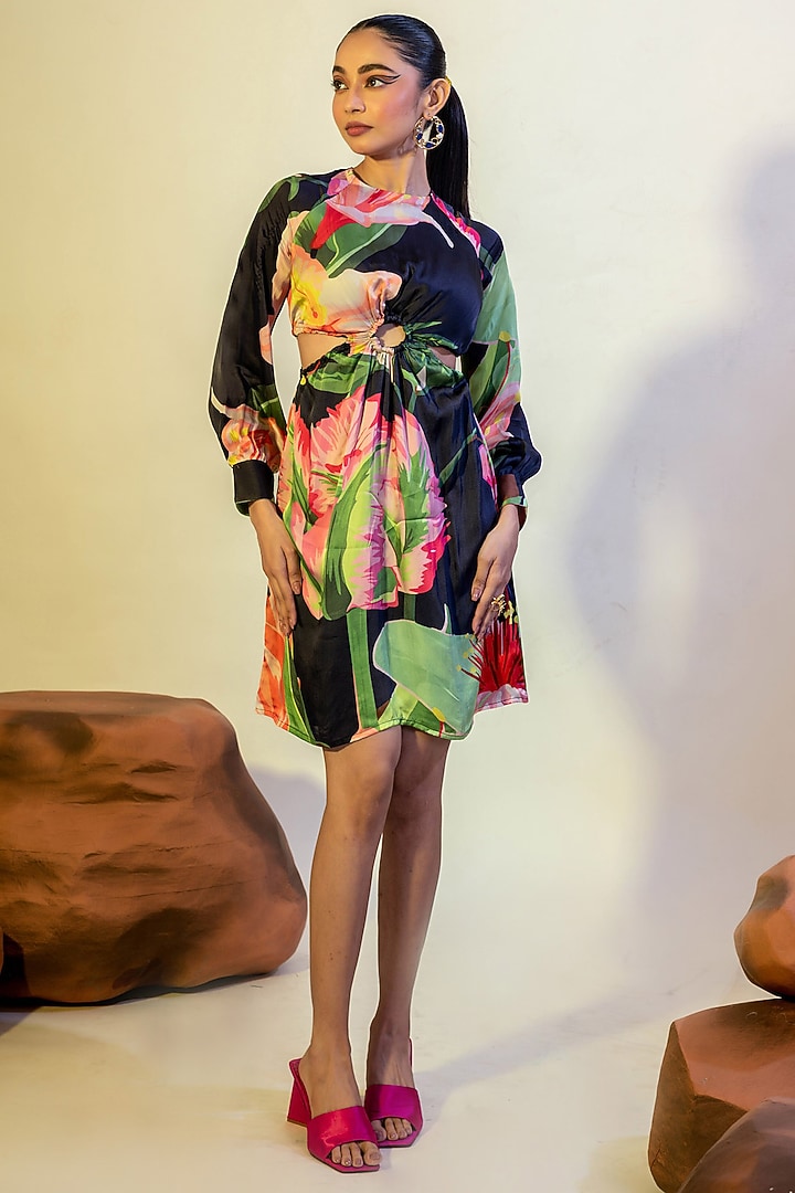 Multi-Colored Viscose Satin Printed Summer Dress by That Thing You Love at Pernia's Pop Up Shop