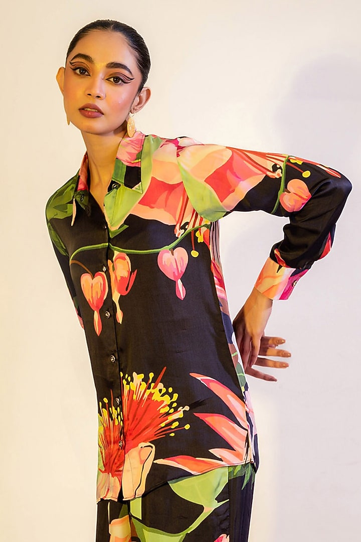 Multi-Colored Viscose Satin Printed Shirt by That Thing You Love at Pernia's Pop Up Shop