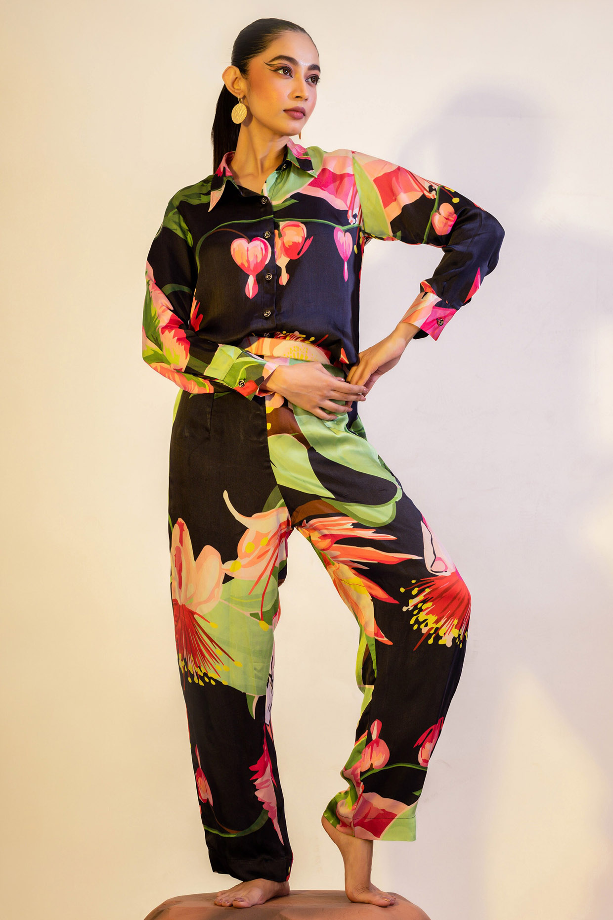 Multi-Colored Viscose Satin Printed Co-Ord Set by That Thing You Love at Pernia's Pop Up Shop