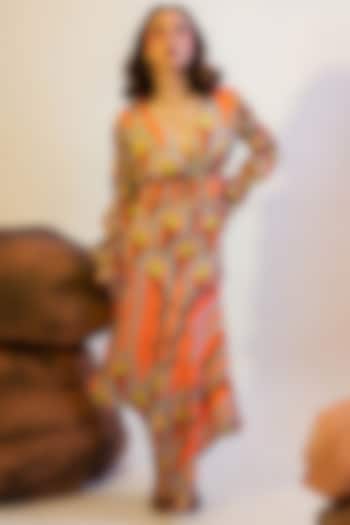 Multi-Colored Viscose Satin Printed Asymmetric Skirt Set by That Thing You Love at Pernia's Pop Up Shop