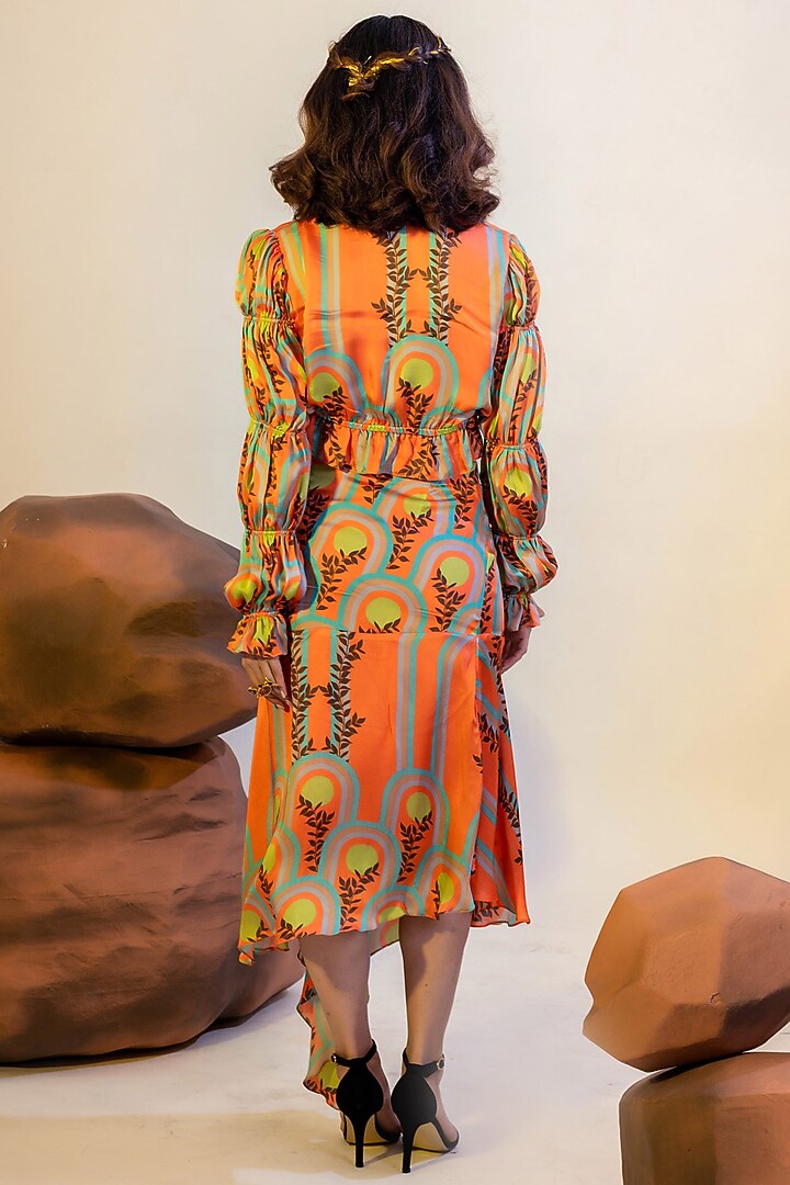 Multi-Colored Viscose Satin Printed Asymmetric Skirt Set by That Thing You Love at Pernia's Pop Up Shop