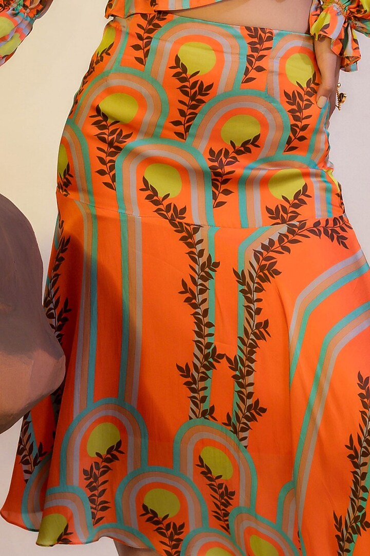 Multi-Colored Viscose Satin Printed Asymmetric Skirt Set by That Thing You Love at Pernia's Pop Up Shop