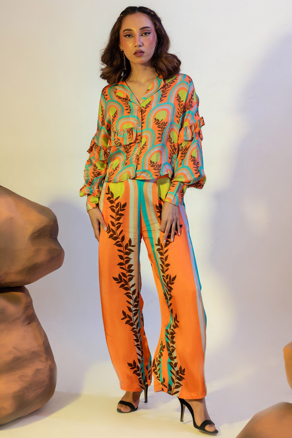 Multi Colored Natural Satin Pants Design by That Thing You Love at