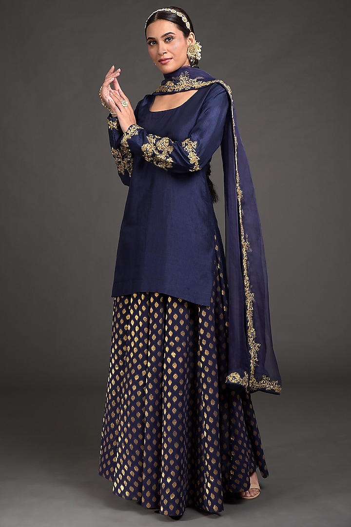 Eclipse Blue Embroidered Lehenga Set by Talking Threads