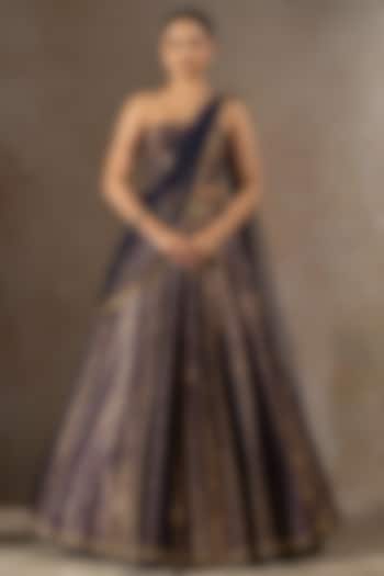 Blue Brocade Bridal Lehenga Set by Tarun Tahiliani at Pernia's Pop Up Shop