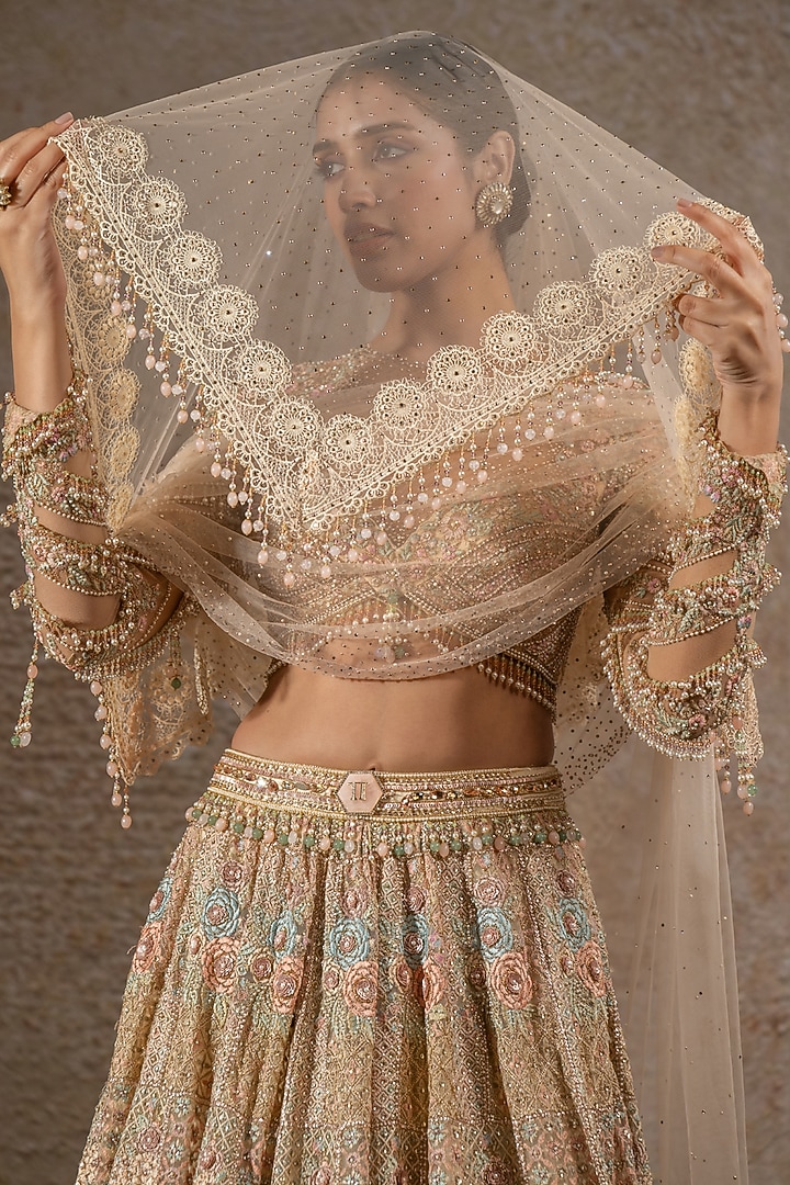 Multi-Colored Tulle Net Hand Embroidered Bridal Lehenga Set by Tarun Tahiliani at Pernia's Pop Up Shop
